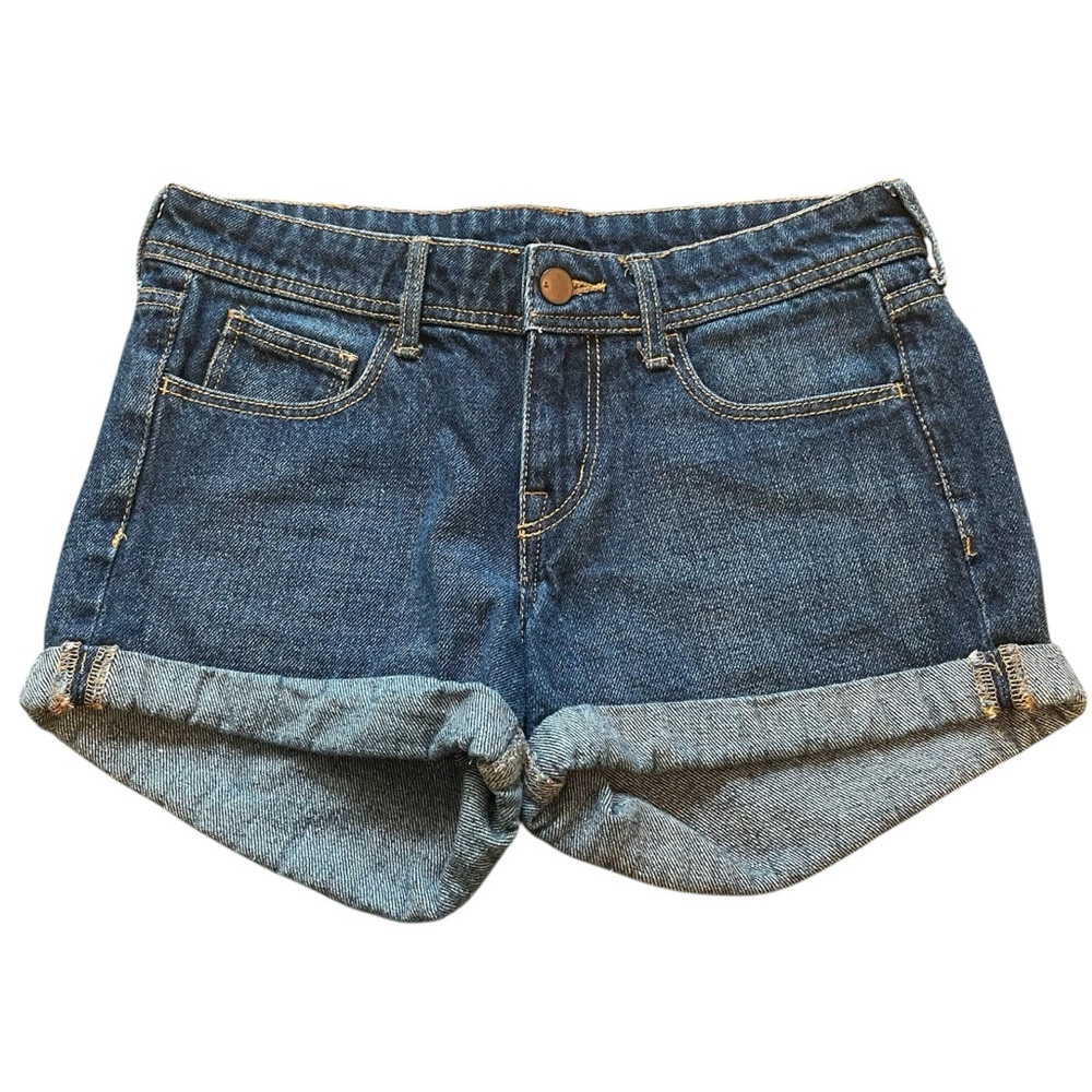 H&M Vintage Style Solid Blue Dark Wash Skinny Low Waist Denim Jean Short Shorts